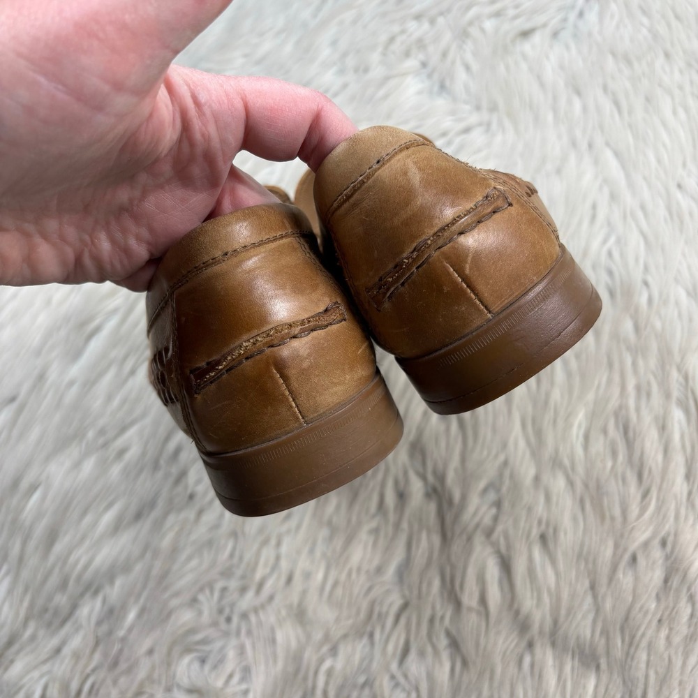 Johnston & Murphy Men's 8.5 Tan Woven Sheepskin Leather Loafers Resort Huaraches - Picture 5 of 7